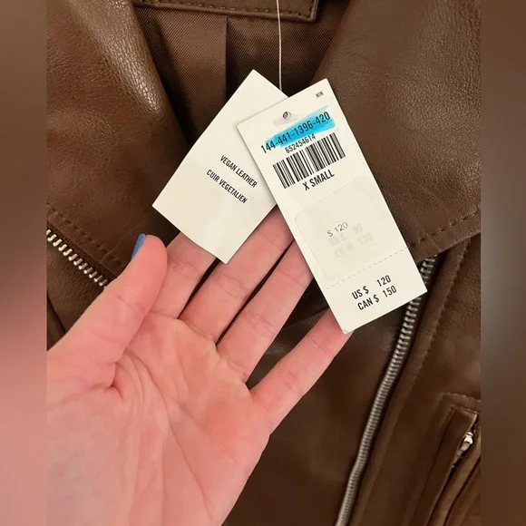 NWT Abercrombie & Fitch Vegan Leather Moto Jacket in Dark Brown - Picture 8 of 9